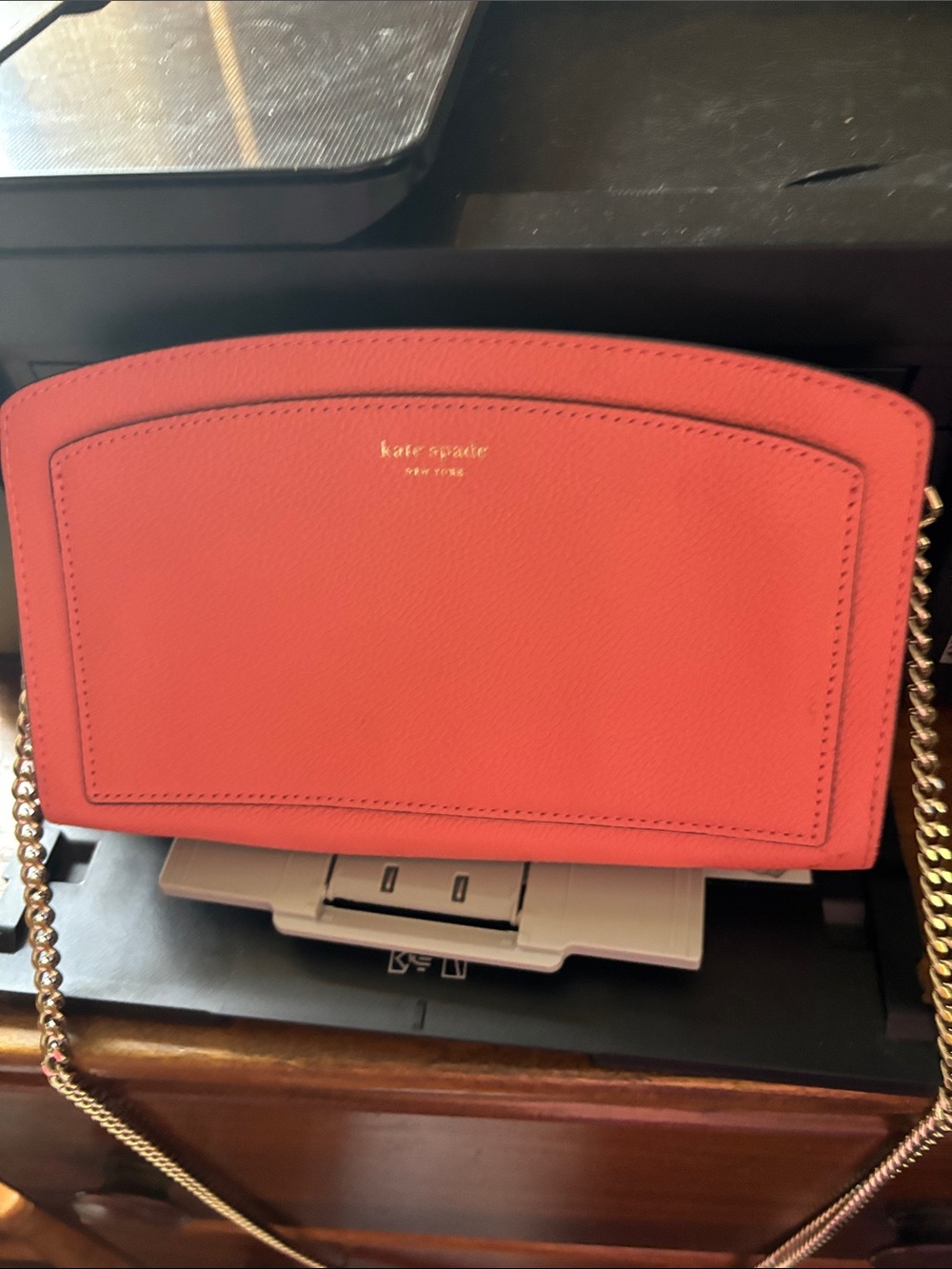 kate spade Coral Leather Crossbody with Gold Chain